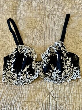 Black Bra with White Floral Lace Overlay - Underwire Support